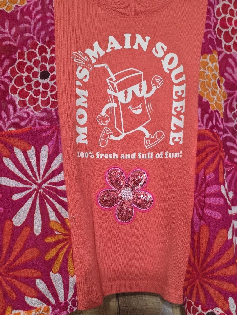 Kid's Upcycled Mom's Main Squeeze Coral & Fuchsia Graphic Poncho Tee - Picture 6 of 7